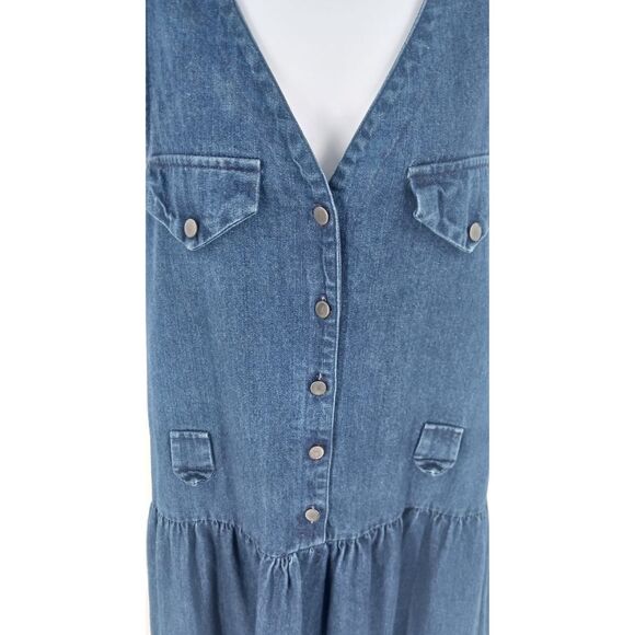 Vintage Dark Wash Jean Button Front Overall Denim Grandma Dress Sz Small - Picture 3 of 6